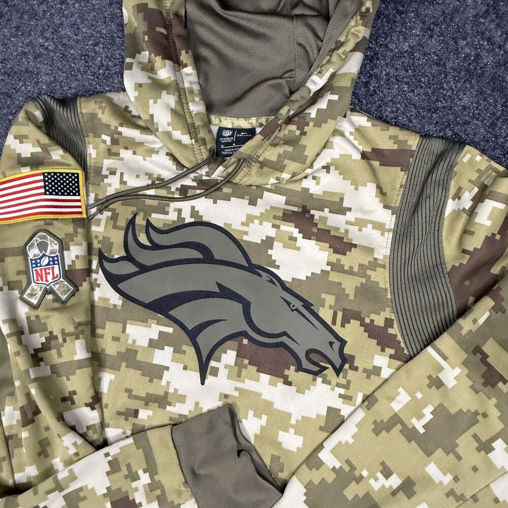 Denver Broncos Salute to Service Hoodie Mens M Camo NFL Nike Dri Fit On Field